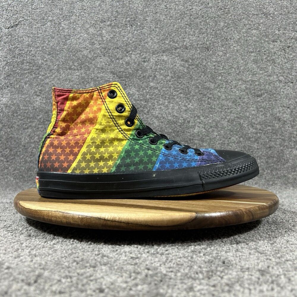 Converse Chuck Taylor All Star Hi Women’s Sz 8.5 Black Rainbow Pride Stars Shoes